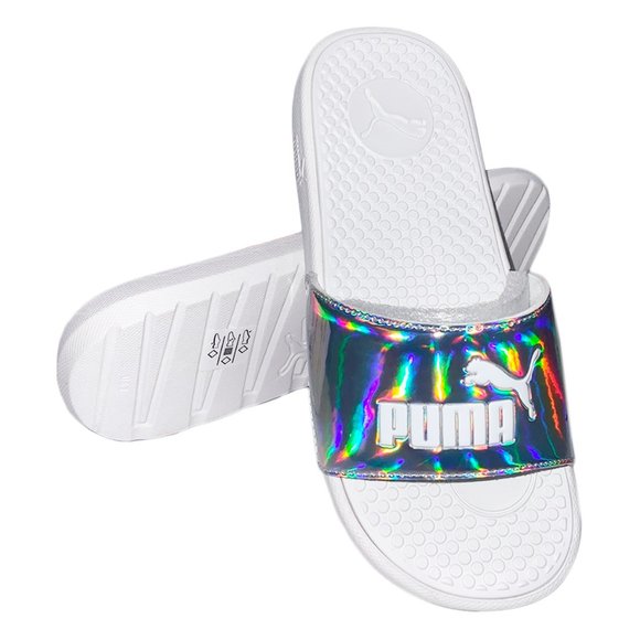 Puma Shoes - NWT PUMA COOL CAT DISTRESSED WOMEN'S WHITE SLIP ON SLIDES SANDALS SIZE 7